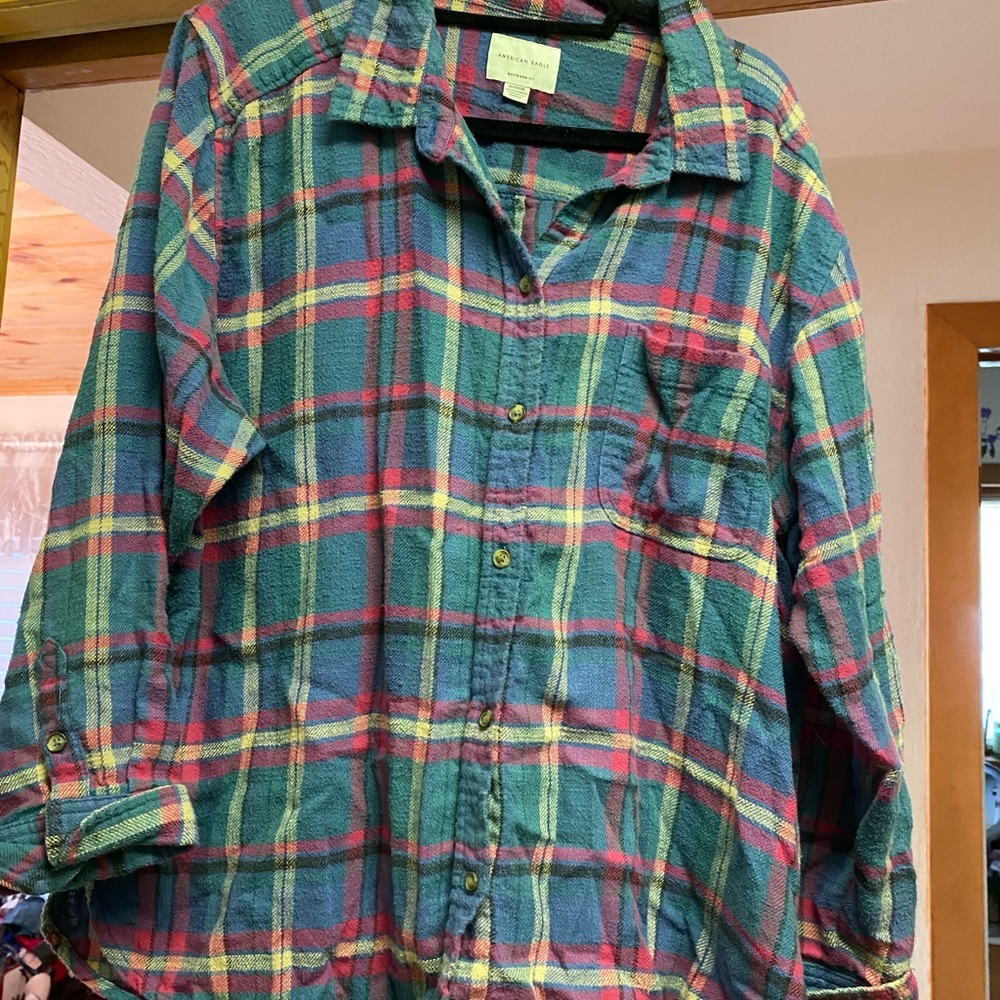 American Eagle Outfitters Plaid Button Down Shirt - Red, blue, Yellow